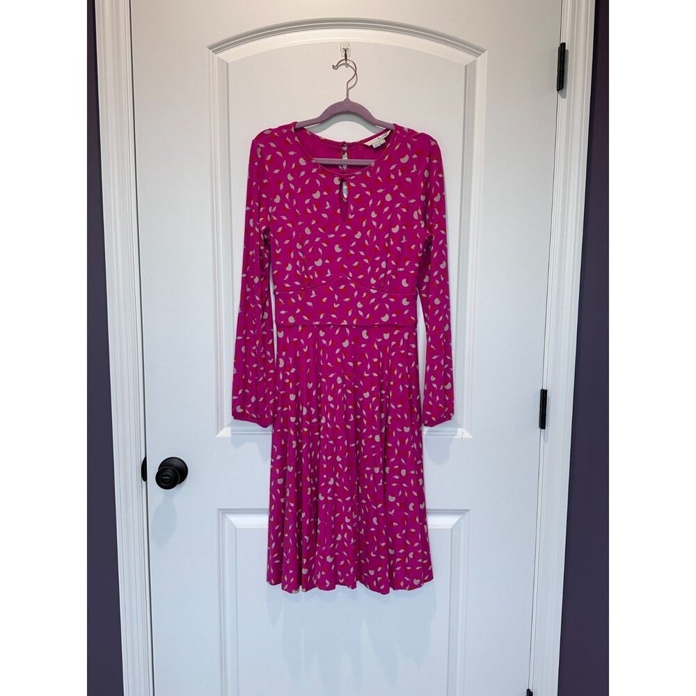 Boden Marilyn Dress Pink Flambe Apples Print Fit and Flare Size 4